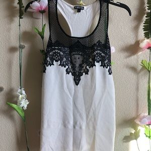White with black lace tank top